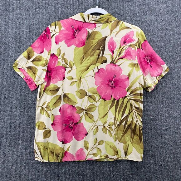 Jamaica Bay Shirt Womens L Silk Blend Floral Button Up Boxy Hawaiian Vacation - Picture 5 of 9